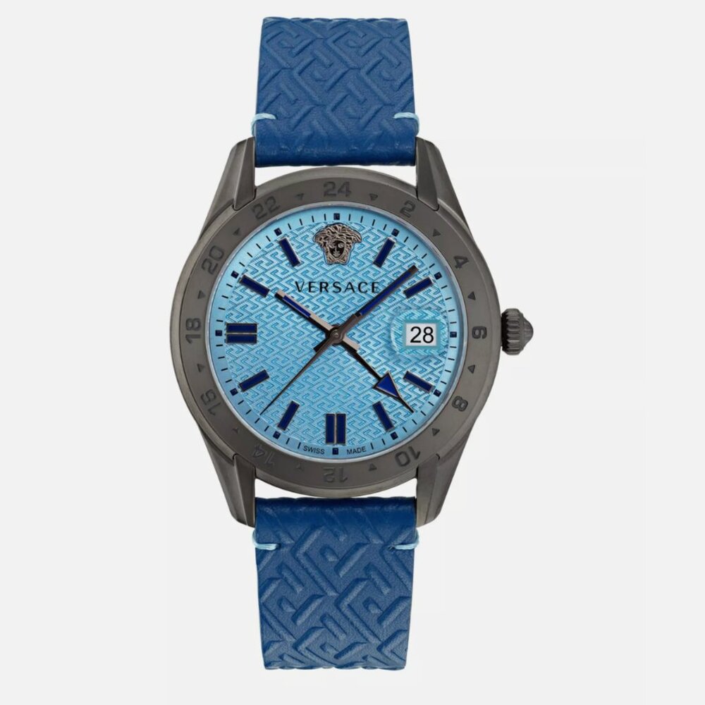 Versace Mens Crystal Blue Time Grey 41mm Watch